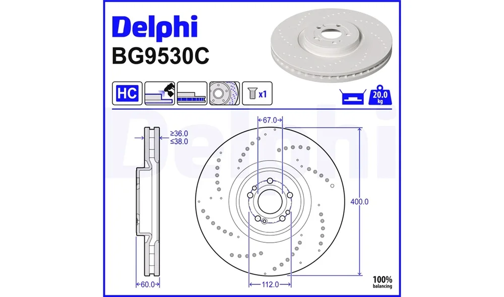 Bremseskive - BG9530C - (Delphi) v:2265280