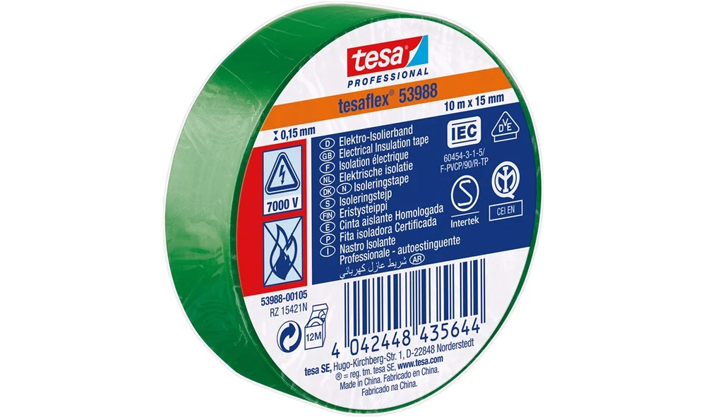 TESA Isoleringstape Grønn 10m x 15 mm v:3546770 TESA Isoleringstape Grønn 10m x 15 mm v:3546770