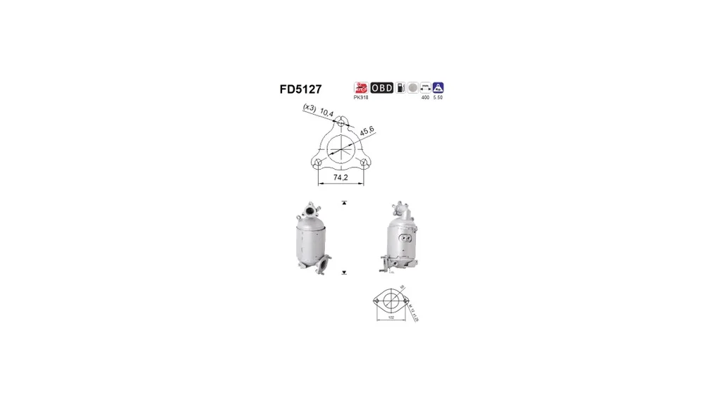Sot-\/ Partikelfilter, Eksosanlegg FD5127 v:8405424 Sot-\/ Partikelfilter, Eksosanlegg FD5127 v:8405424