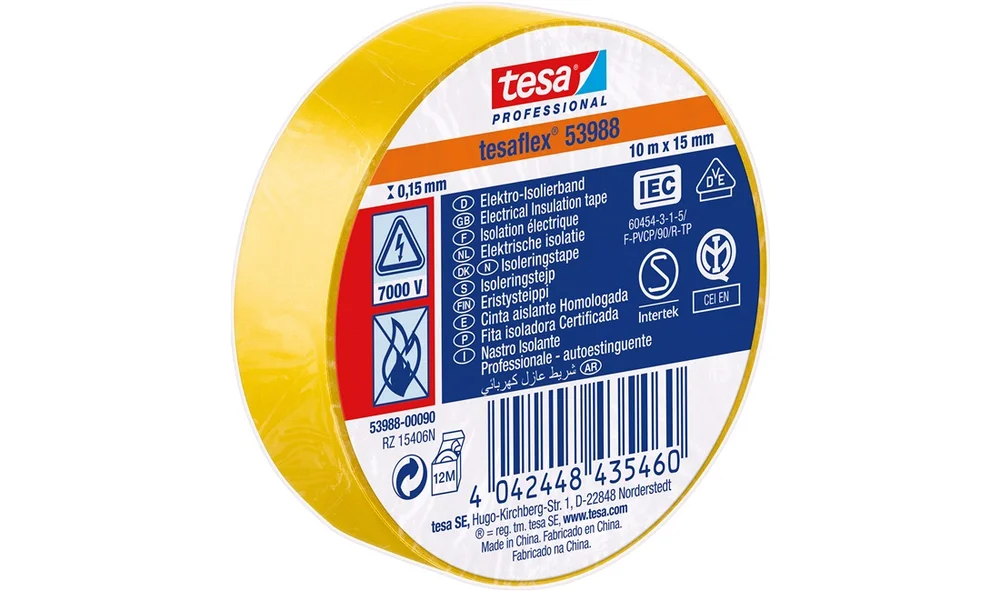 TESA Isoleringstape Gul 10m x 15 mm v:3815397 TESA Isoleringstape Gul 10m x 15 mm v:3815397
