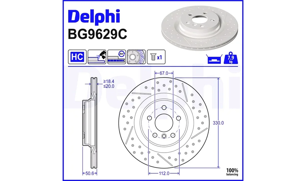 Bremseskive - BG9629C - (Delphi) v:710413
