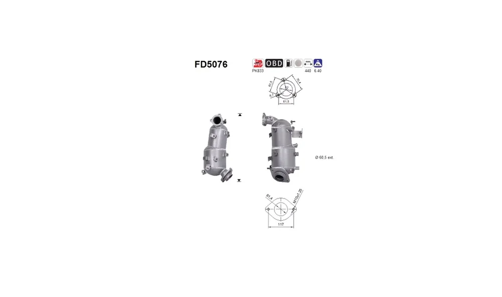 Sot-\/ Partikelfilter, Eksosanlegg FD5076 v:5277813 Sot-\/ Partikelfilter, Eksosanlegg FD5076 v:5277813