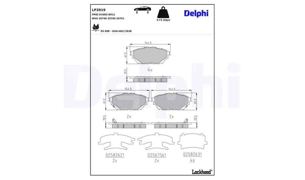 Bremsebelegg, håndbrems LP3919 (Delphi) v:3562877 Bremsebelegg, håndbrems LP3919 (Delphi) v:3562877