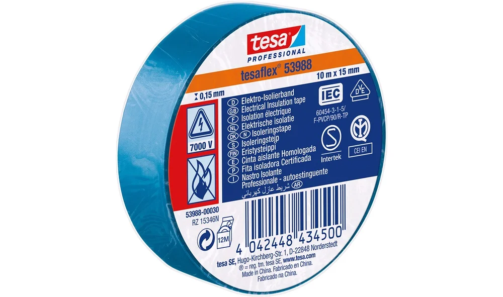 TESA Isoleringstape Blå 10m x 15 mm v:5205968 TESA Isoleringstape Blå 10m x 15 mm v:5205968