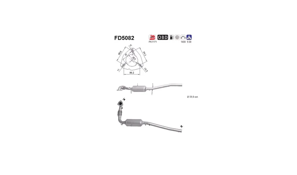 Sot-\/ Partikelfilter, Eksosanlegg FD5082 v:5621306 Sot-\/ Partikelfilter, Eksosanlegg FD5082 v:5621306